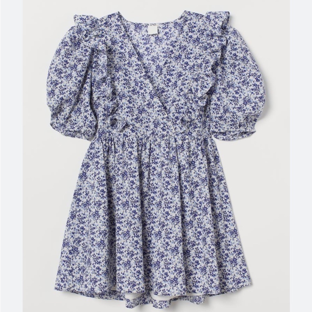 H&M puff sleeves floral ruffle mini dress. Size Xs. Very good condition - Picture 1 of 12